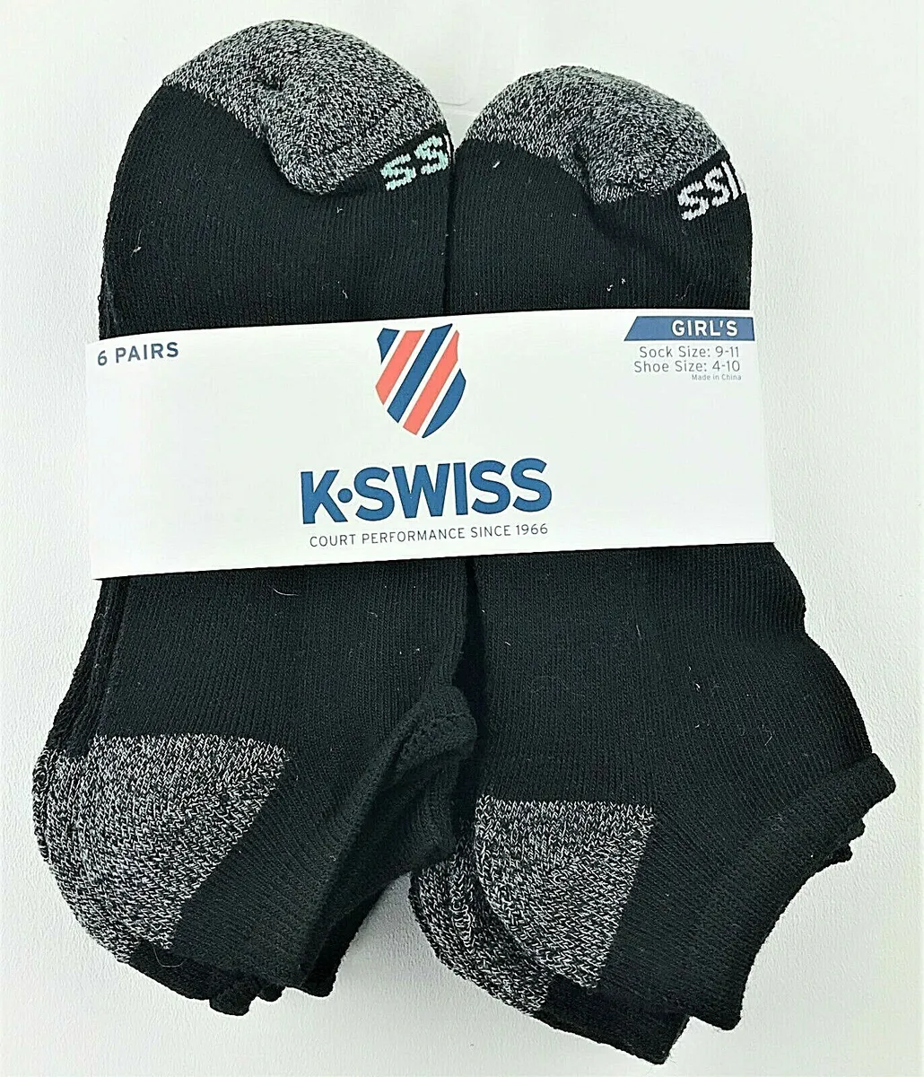 Industrialiseren Drank ontsnapping uit de gevangenis K Swiss Girls 6 Pair Low Cut Socks Black/Grey w Color Size 9-11 Shoe Sz  4-10 | eBay