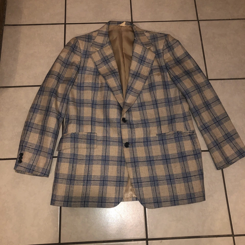 Abrigo Chaqueta Blazer De Colección Años 60-70 Philippe Venet Paris Hombres 2 Botones Cuadros • 48L Foto 2 de 4