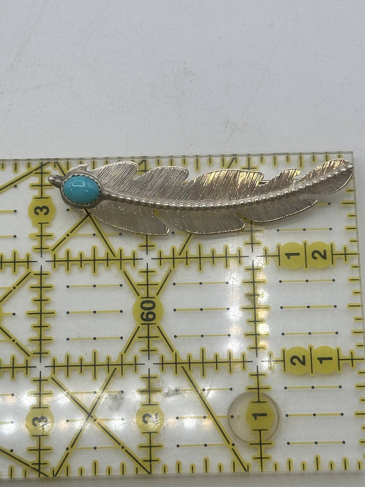 Sterling Silver Feather Brooch With Turquoise Cab… - image 7