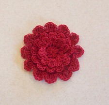 Crocheted Dark Red Mum Flower Applique Small Quilting Sewing
