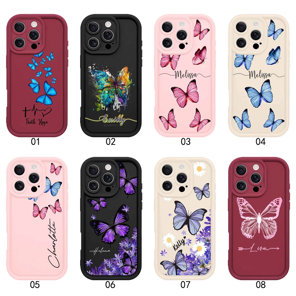 Encantadora Funda Personalizada Mariposa para Teléfono para iPhone 14 15 16 Pro Max 13 12 11 Foto 2 de 4