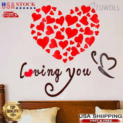 3D Love Rose Heart Wall Murals for Living Room Bedroom Decal Stickers DIY Decor