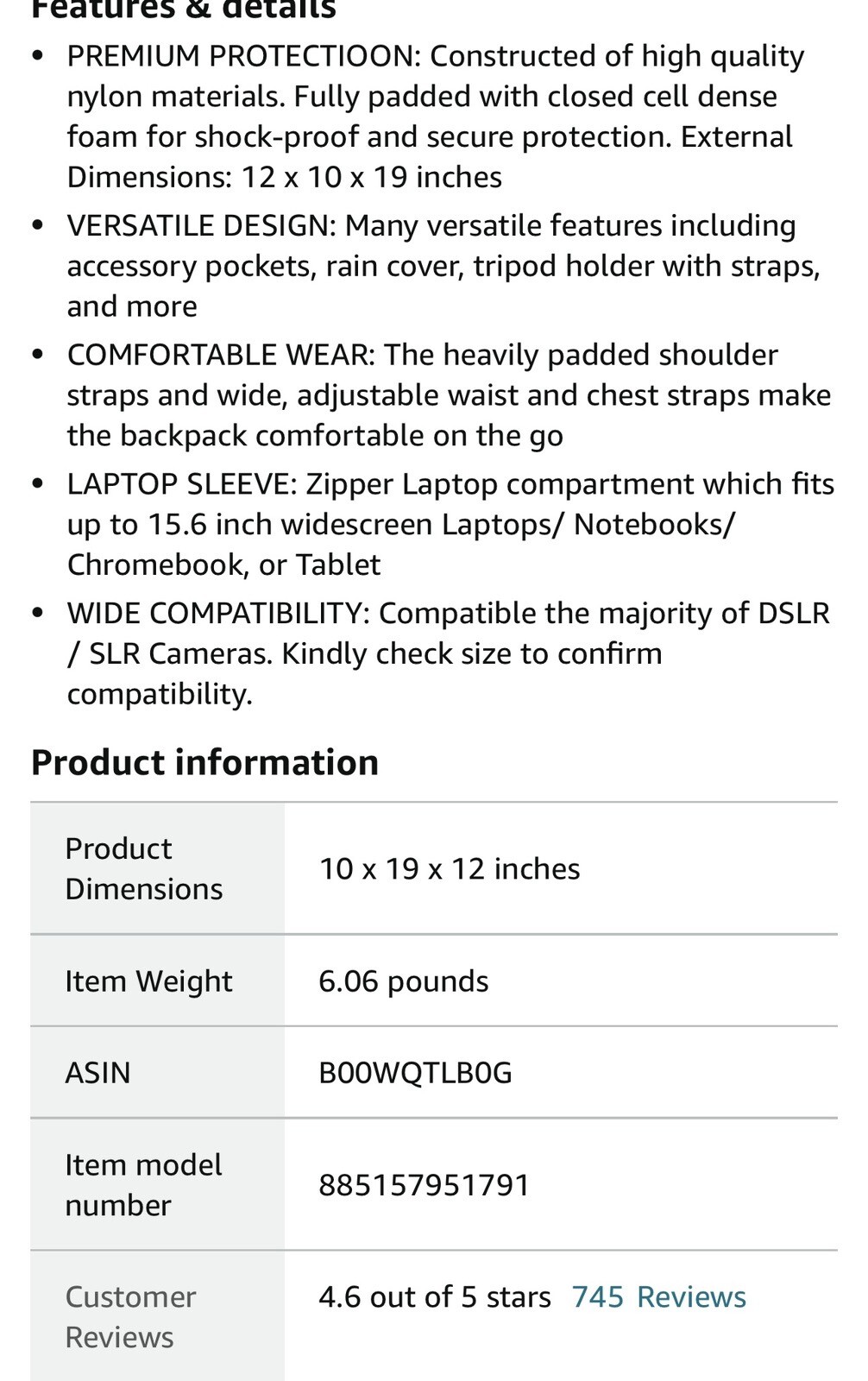 Evecase Extra Large Professional Dslr Camera & Laptop Travel Backpack Gadget Bag