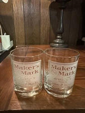 2 MAKERS MARK KENTUCKY WHISKY FROSTED/ETCHED GLASS STAR HILL FARM, DISTILLERY