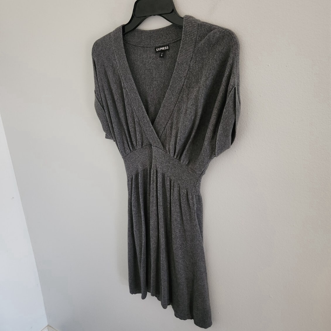 sweater dress empire waist Express Size XS Grey Short Cuffed Dolman Sleeves Long Dress Ootd Dress made in london Formal dress Length 98cm/38.58 inch Color:DRK-OLV