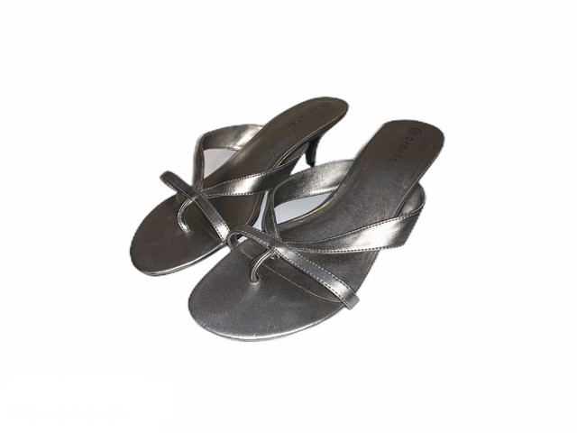 GEORGE WOMENS SIZE 9 SLIDES SANDALS HEELS SILVER OPEN TOE PUMPS SLIP ONS | eBay
