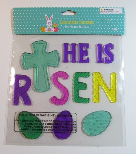Novelty EASTER Gel Stickers Set of 3 HE is Risen & Hello Spring Happy Easter NWT - Picture 2 of 4