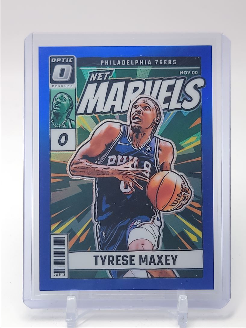 TYRESE MAXEY 2024-25 DONRUSS OPTIC NET MARVELS BLUE PRIZM /49 Q5896