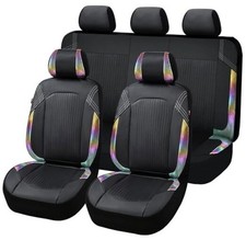 Synthetic Leather car seat Covers Low Bucket -- Full Set Black  Rainbow Color
