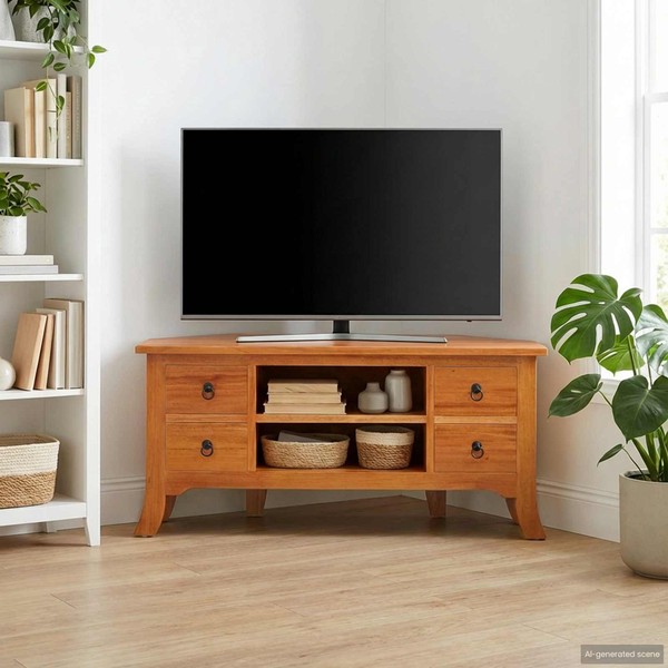 Tv-SchräNk Natur 100 X 40,5 X 46 Cm Massives Mahagoni Holz TV-SCHRÄNK Tv-Aufbewa-image