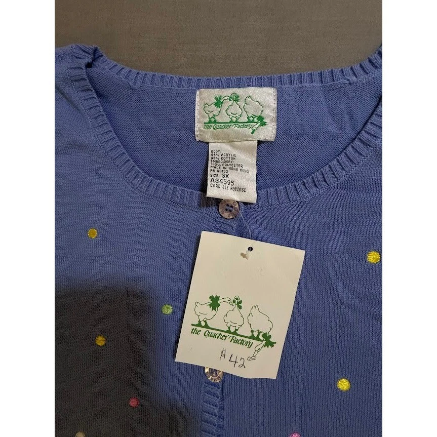 Quaker Factory Sweater Purple 3X Polka Dots Button Long Sleeve Cardigan - Image 2 of 4