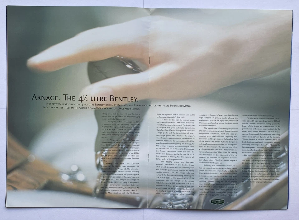 Folleto de venta de autos grandes brillantes Bentley Arnage 1998 texto en inglés excelente estado. Foto 4 de 4