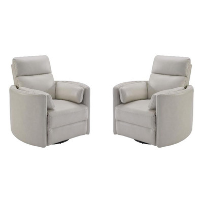 Pemberly Row Modern Brown Leather Power Swivel Glider Recliner (Two Pack)