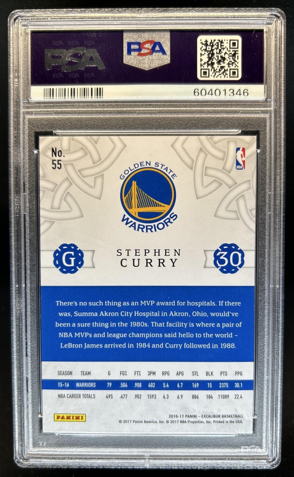 2016-17 Panini Excalibur Stephen Curry Lord #55 Warriors PSA 8 view 2