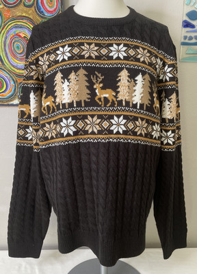 Threadbare Xmas Jumper Black Mix Cable Knit Size XL New with Tags