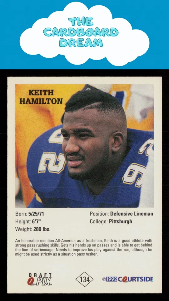 Keith Hamilton 1992 Courtside Draft Pix #134 Pittsburgh Panthers - Image 2 of 2