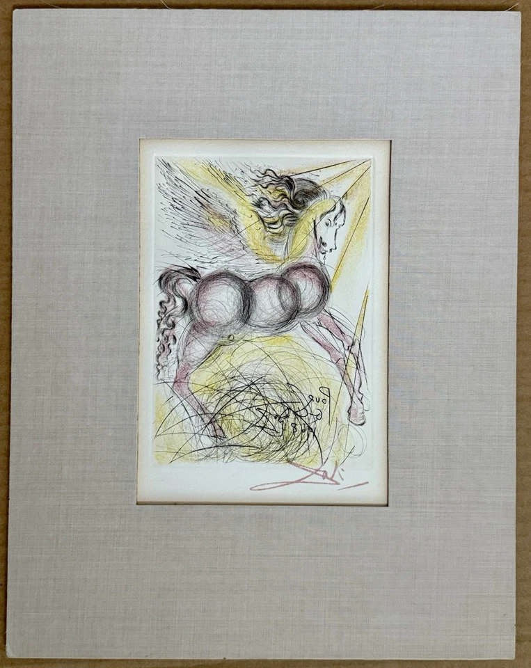 Salvador Dali c.1968 Pegasus Signed Original Etching Mythology Flying Horse Art - Image 2 of 4