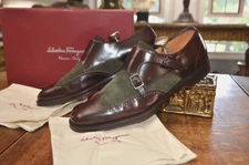 Salvatore Ferragamo Double Monk Strap Loafers $895 Box & Shoe Bags Men 10.5 D