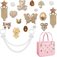 18PCS Bogg Bag Charms Flowers Butterfly Pearls Accessories for Tote Handbag