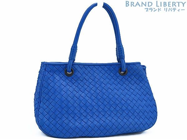 Bottega Veneta Intrecciato Satchel Handbag Tote Bag Blue Lamb Used LIBR-0 thumbnail 21