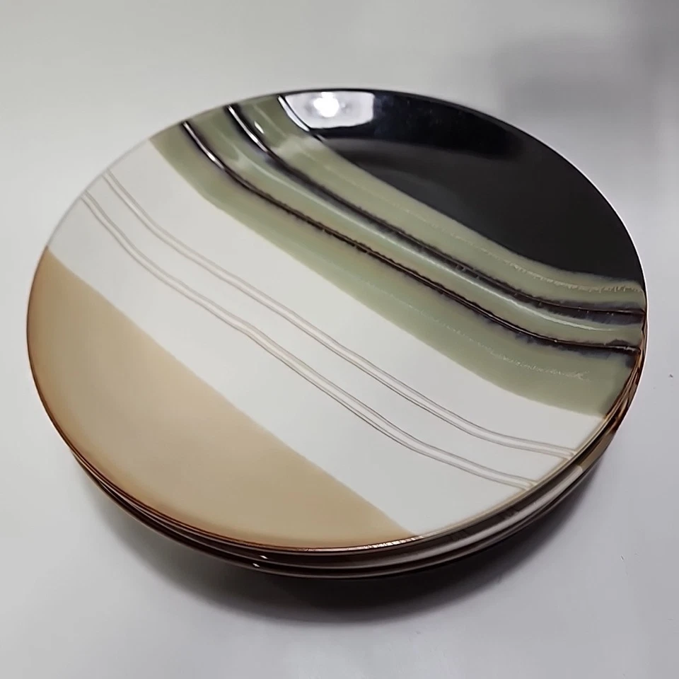 "Juego de 5 platos de cena de jazz Home Trends de 10,5"" bronceado pesado y líneas negras" Foto 3 de 4