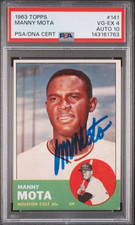 1963 Topps #141 Manny Mota Signed Rookie Card Autograph RC Auto PSA 4/10 Dodgers. rookie card picture