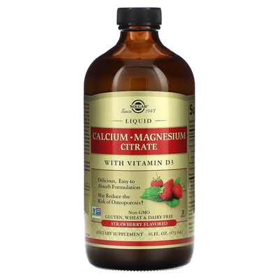 2 X Solgar, Liquid Calcium Magnesium Citrate with Vitamin D3, Natural Strawberry