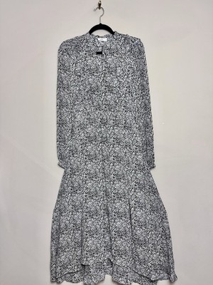 Closed Womens Midi Dress Size XS Silk Black White Ruffle Viscose Long Sleeve