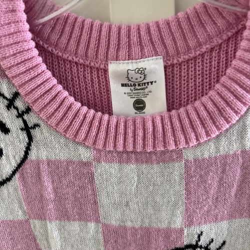 Hello Kitty Checkered Pink & White Small Sleeveless Sweater - Picture 3 of 12