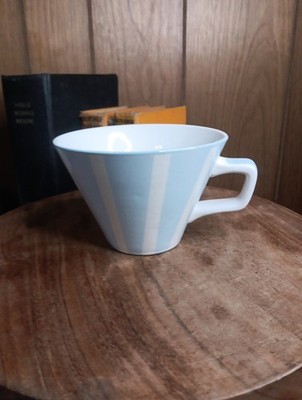 (1) PIER 1 Oversized Coffee Mug Cup Blue & White Stripe Cafe au Lait Tea Ceramic