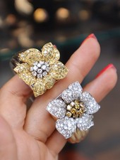 10K Gold Yellow & White Lab Grown Diamond Flower Cocktail Bracelet Fine Jeweller