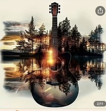 Sale Guitar Against Sundown  Woods Diamond Painting Craft Kit-With Supplies