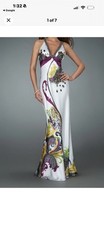 La Femme Satin Gown Beaded Embellished Long Paisley Formal Dress Size 4