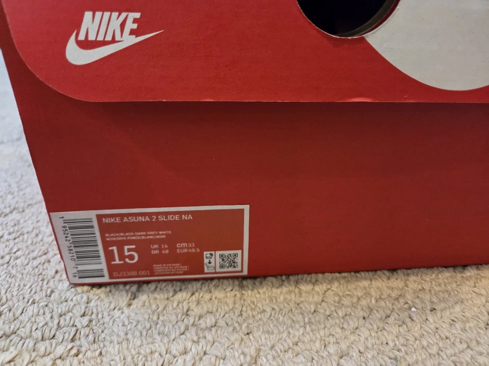 Nike Asuna 2 Negro/Blanco Sin Cordones Sandalias Zapatos Para Hombre Talla 14 DJ3388-001 Foto 2 de 4