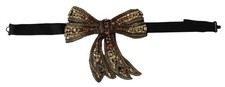 Dolce & Gabbana Gold Tone Silk Rhinestone Embellished Women's Bowtie