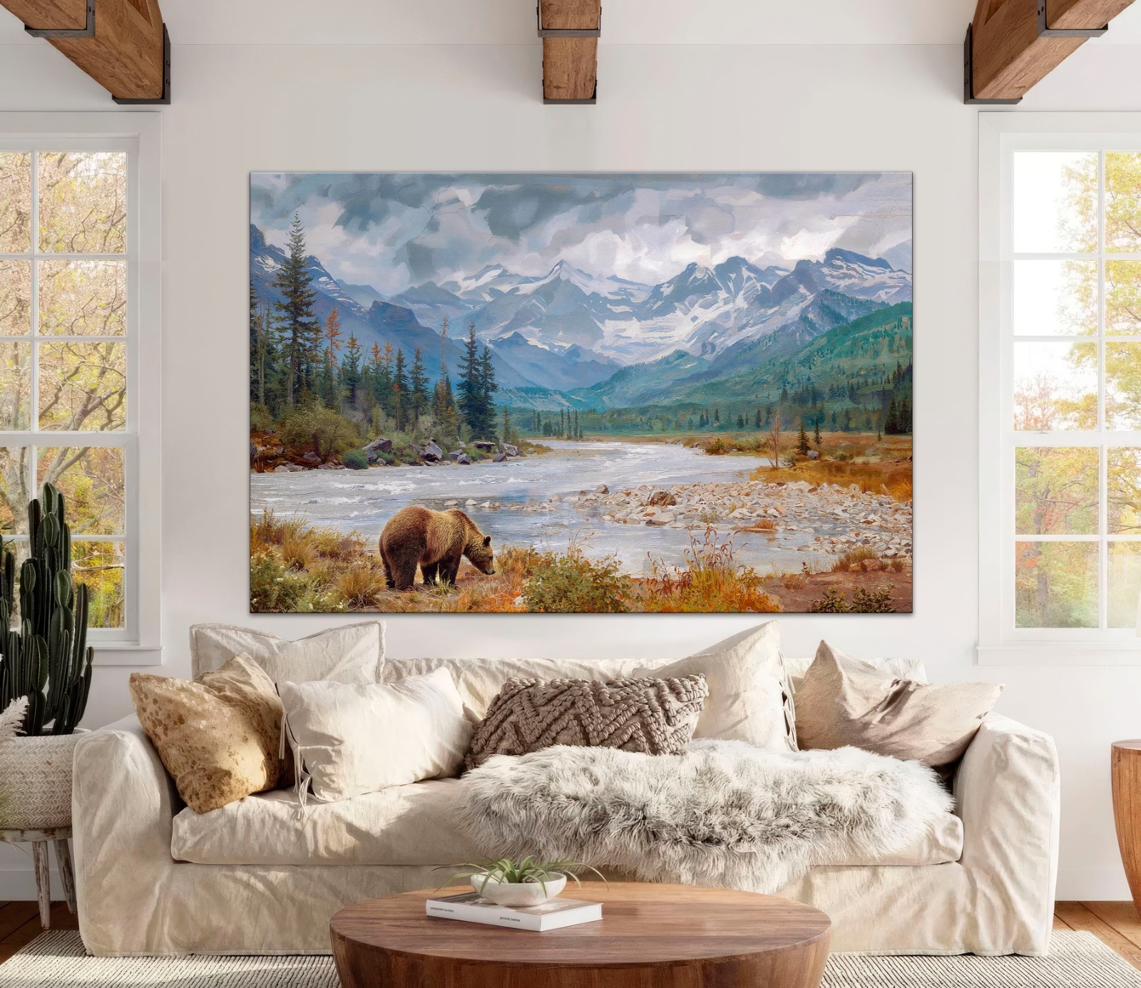 Grizzly Bear Canvas Print, Rustic Mountain Wall Decor, Glacier National Park Art