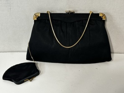 VTG 1950s AFTER FIVE Black Clutch And Attached Coin Purse Granny Core Classic