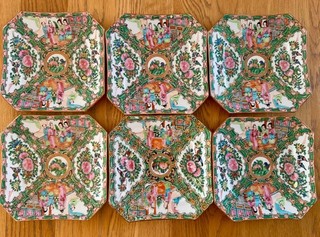 6 Super Chinese Export Porcelain Rose Medallion Canton Plates Republic Era c1930