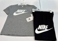 Nike Boys 2 Piece Gray/Black Shirt And Short Set Size 6 Brand New   