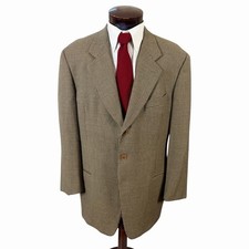 Mani Giorgio Armani Houndstooth Camel Color Sport Coat Wool Silk 44r Mens Italy