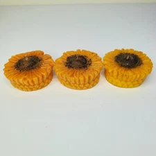 Lot Of 3 Sunflower Candles Realistic Beautiful Summertime Sunny Bright Yellow