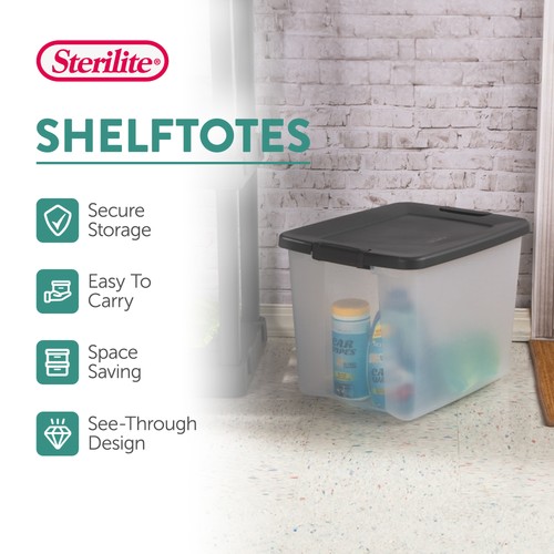 Sterilite ShelfTotes 50 Quart Clear Latched Plastic Storage Container, (12 Pack) - Picture 2 of 6