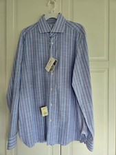 BORRELLI NAPOLI Button Down Shirt - Blue - Mens Size LARGE Made In Italy 395