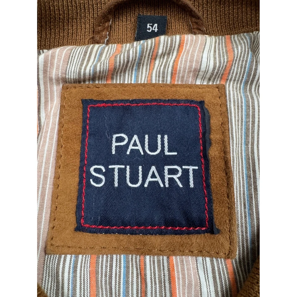 Chaqueta de bombardero de gamuza Paul Stuart para hombre talla 54 marrón tostado cremallera frontal estilo clásico Foto 3 de 4