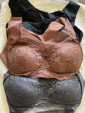 New Lace Bralette Push Up Bra Wireless Floral Women's Comfort Lingerie 3 Pcs