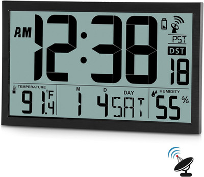 Large 16.7'' Atomic Wall Clock with Auto DST, Temp & Humidity for Home & Office