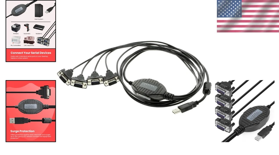 Compact 4 Port USB to Serial RS232 Adapter - ESD Protection - Image 2 of 4