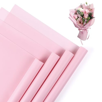 20 Sheet Flower Wrapping Paper - Waterproof Floral 1 Count (Pack of 20) Pink