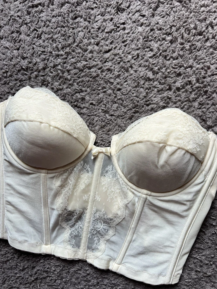 Vintage Lady Marlene Bustier Corset 36 Ivory Floral Lace Boned Lingerie 70s 80s - Image 3 of 4