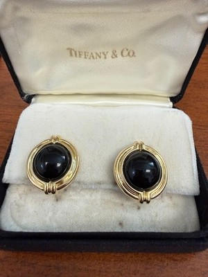 Vintage Tiffany & Co. Black Onyx Classics Collection Clip-on Earrings in Box